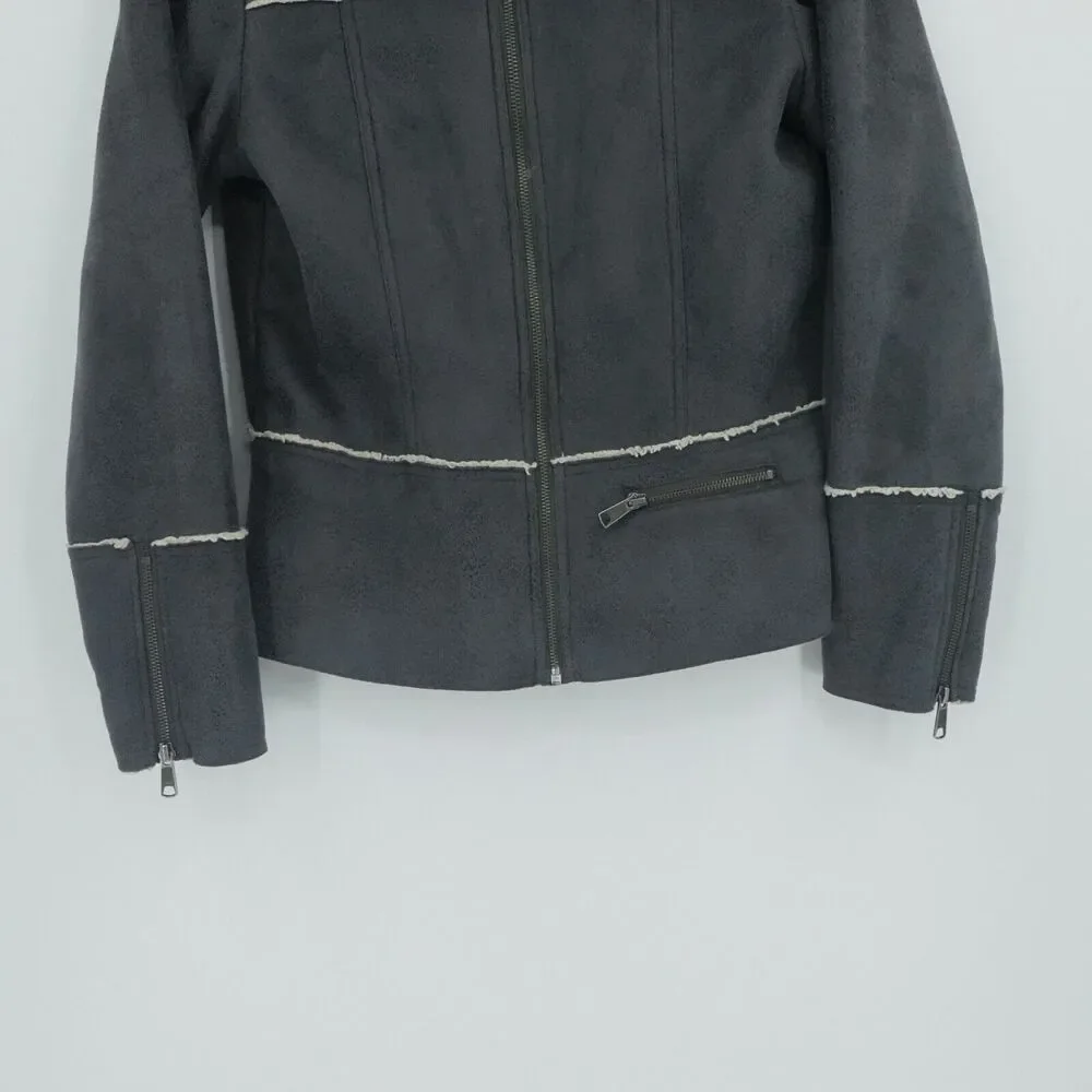 Prana Jacket Womens Small Gray‎ Faux Suede Sherpa Lined Esme Moto Boho Gorp